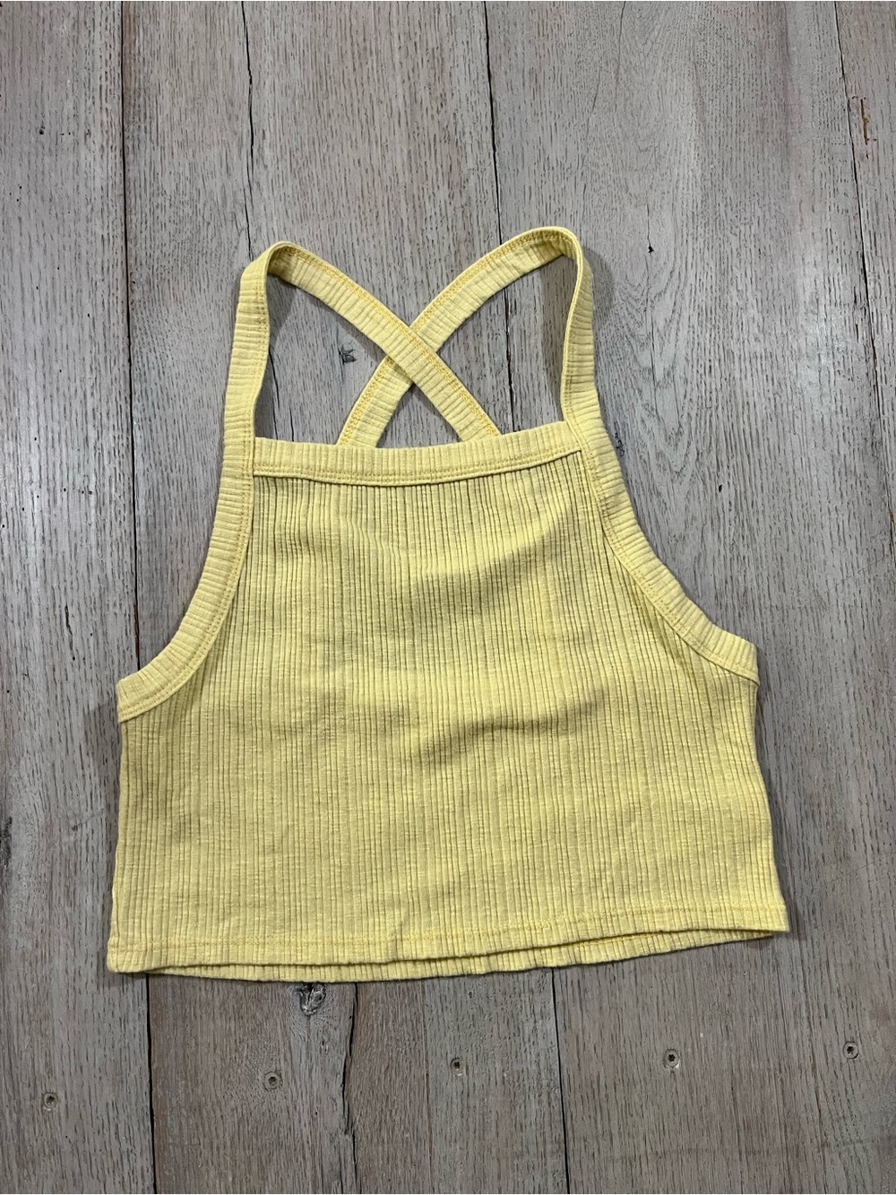 American Eagle Women Yellow Cross-Back Cropped Tank Top Size M